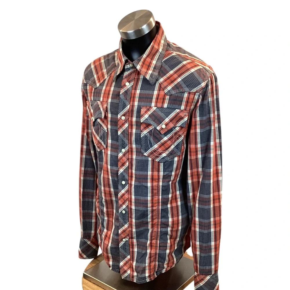 True Religion Western Snap Front Plaid Cotton Shirt